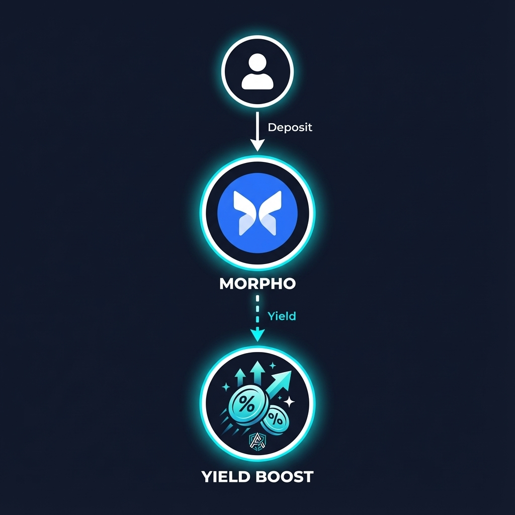 Yield flow diagram - User deposits to Morpho, yield boosted by Active Finance